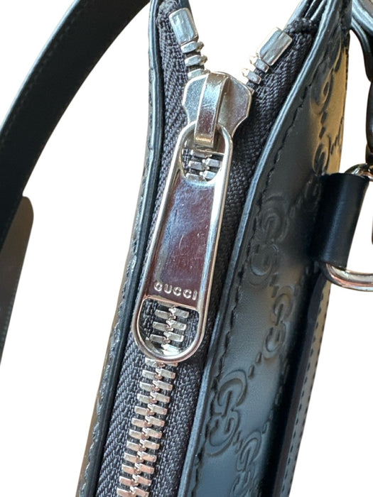 Gucci Black Leather Guccissima Structured Crossbody Strap Messenger Bag Black / L