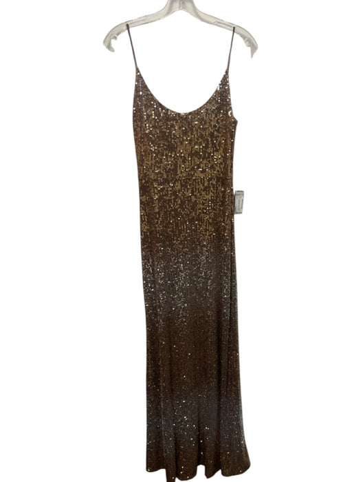 Halston Size 6 Brown Polyester Blend Spaghetti Strap Fully Sequined Gown Brown / 6
