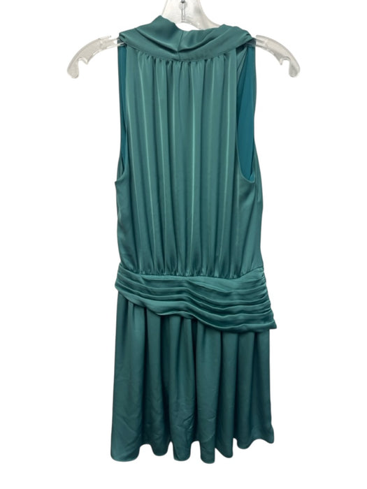 Ramy Brook Size 4 Teal Green Polyester Sleeveless Pleated Surplice Satin Dress Teal Green / 4