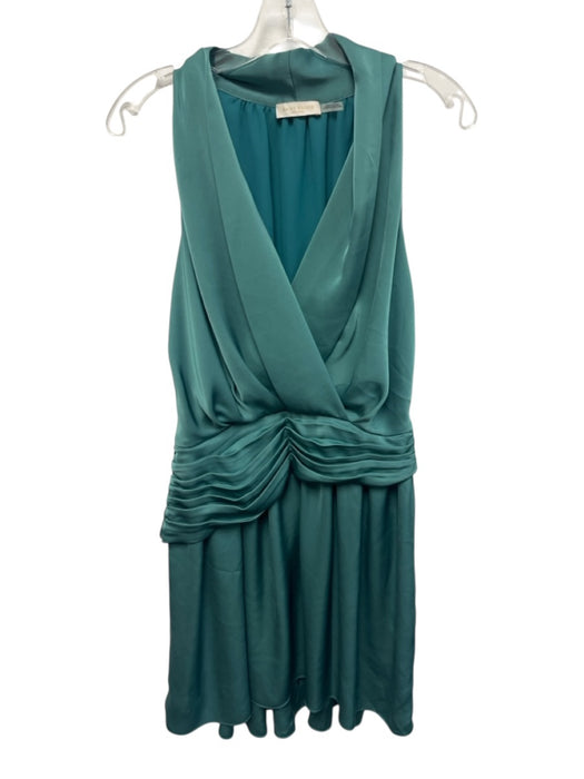 Ramy Brook Size 4 Teal Green Polyester Sleeveless Pleated Surplice Satin Dress Teal Green / 4