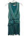 Ramy Brook Size 4 Teal Green Polyester Sleeveless Pleated Surplice Satin Dress Teal Green / 4