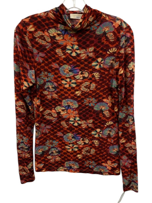 Ulla Johnson Size Medium Orange, Blue, Cream Rayon Blend Long Sleeve Mesh Top Orange, Blue, Cream / Medium