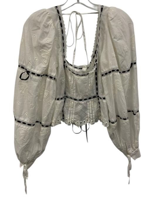 For Love & Lemons Size Medium White & Black Cotton Long puff sleeve Top White & Black / Medium