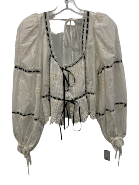 For Love & Lemons Size Medium White & Black Cotton Long puff sleeve Top White & Black / Medium