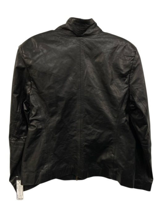 Size Large Black Leather Long Sleeve Zip Front Lapel Jacket Black / Large