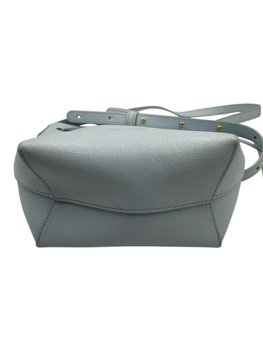 Mansur Gavriel Light Blue Saffiano Leather Drawstring Crossbody Strap Bucket Bag Light Blue / Small