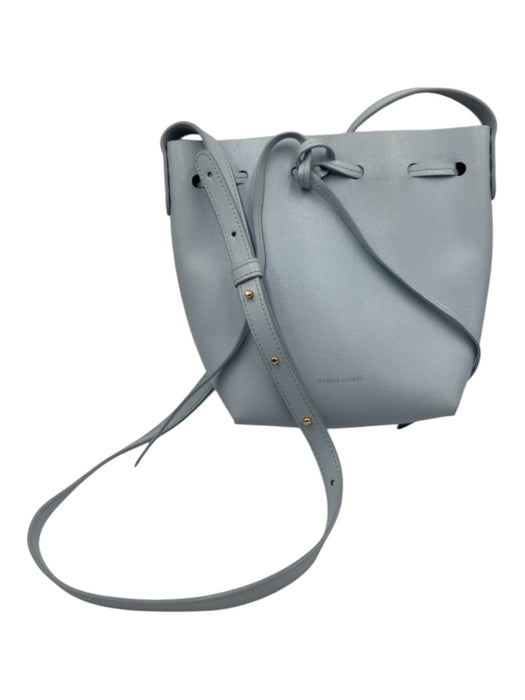 Mansur Gavriel Light Blue Saffiano Leather Drawstring Crossbody Strap Bucket Bag Light Blue / Small