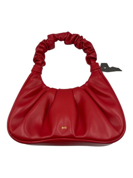 JW PEI Red Leather Top Handle Pleated Magnetic Close Hobo Bag Red / Small