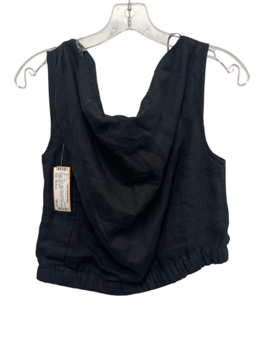 Le AL.X Size Medium Black Linen Cap Sleeve Princess Seams Boat Neck Top Black / Medium
