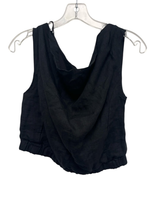 Le AL.X Size Medium Black Linen Cap Sleeve Princess Seams Boat Neck Top Black / Medium