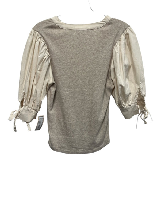 Ulla Johnson Size Medium Beige Cream Cotton Half Puff Sleeve Heathered Top Beige Cream / Medium