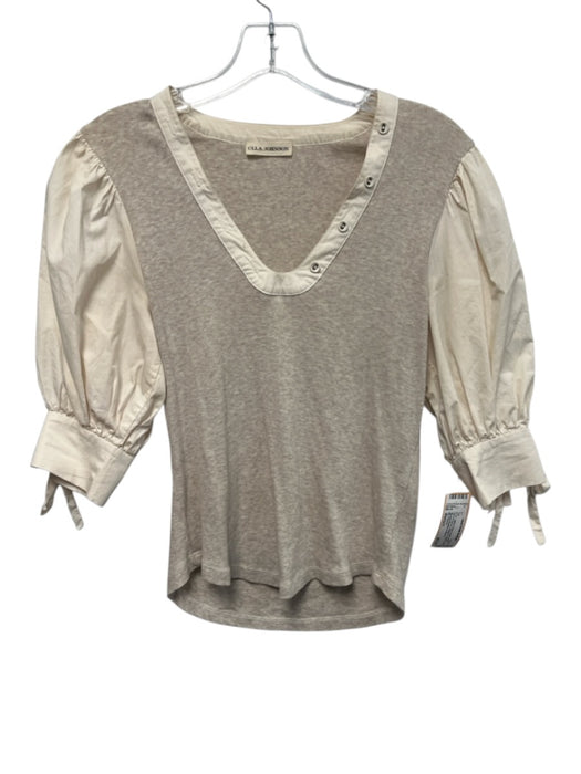 Ulla Johnson Size Medium Beige Cream Cotton Half Puff Sleeve Heathered Top Beige Cream / Medium