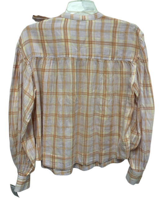 Ulla Johnson Size 6 Orange, Yellow, Purple Cotton Long puff sleeve Plaid Top Orange, Yellow, Purple / 6