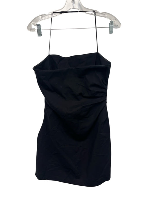 A.L.C. Size 8 Black Cotton Blend One Strap Pleated Spaghetti Strap Mini Dress Black / 8