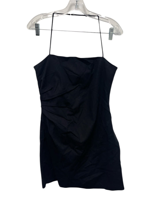 A.L.C. Size 8 Black Cotton Blend One Strap Pleated Spaghetti Strap Mini Dress Black / 8