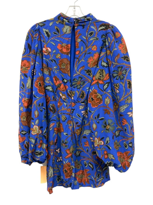 Rhode Size 6 Blue, Orange, Green Viscose Long Sleeve Floral Mock Neck Dress Blue, Orange, Green / 6