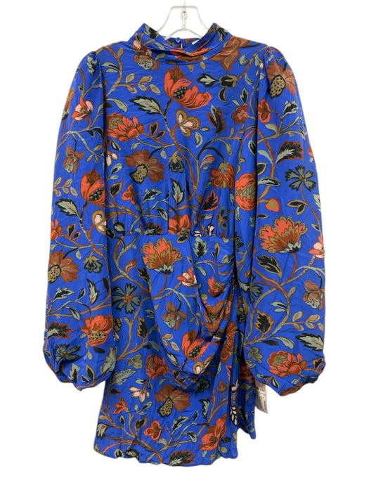 Rhode Size 6 Blue, Orange, Green Viscose Long Sleeve Floral Mock Neck Dress Blue, Orange, Green / 6