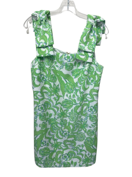 Lilly Pulitzer Size 8 Green & White Polyester Floral Sleeveless Back Zip Dress Green & White / 8