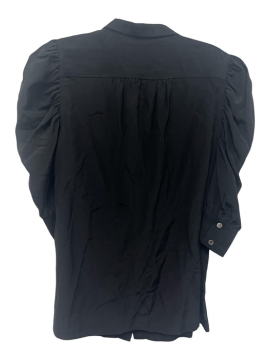 Frame Size Medium Black Silk Half Puff Sleeve Gathered Button Front Collar Top Black / Medium