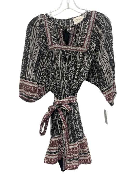 Cleobella Size XS Black, Red, White Cotton Long Sleeve All Over Print Dress Black, Red, White / XS