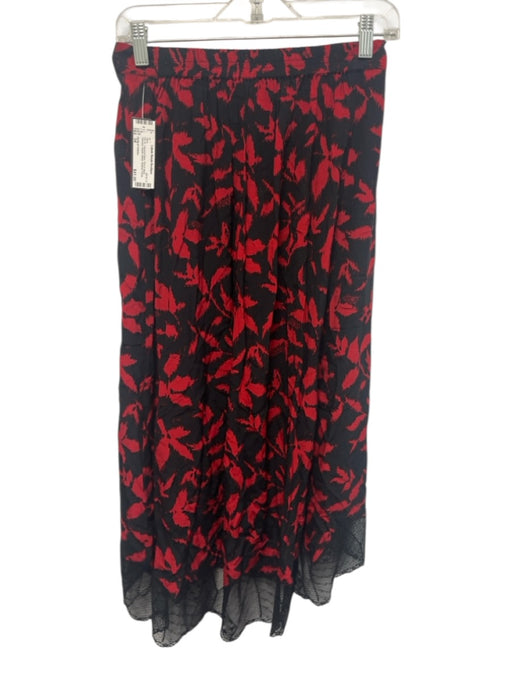 Zadig & Voltaire Size 34 Red & Black Viscose Elastic Waist Abstract Floral Skirt Red & Black / 34