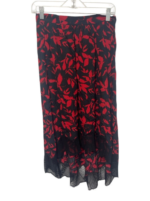 Zadig & Voltaire Size 34 Red & Black Viscose Elastic Waist Abstract Floral Skirt Red & Black / 34