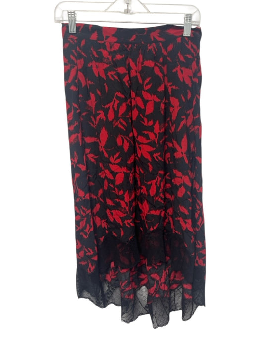 Zadig & Voltaire Size 34 Red & Black Viscose Elastic Waist Abstract Floral Skirt Red & Black / 34