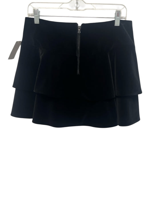 Alice + Olivia Size Medium Black Polyester Blend Back Zip Velvet Tiered Skirt Black / Medium