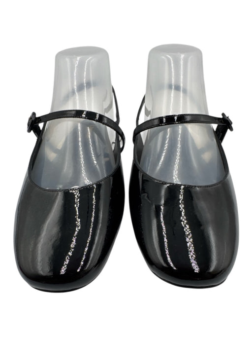 Larroude Shoe Size 7.5 Black Patent Leather Square Toe Slingback Logo Flats Black / 7.5