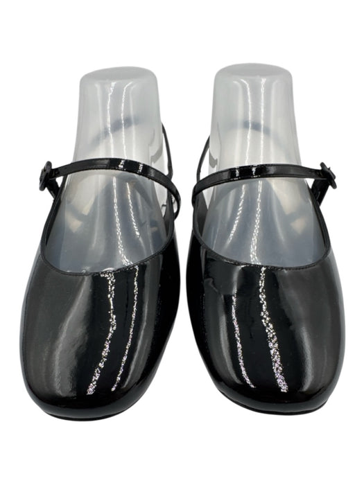 Larroude Shoe Size 7.5 Black Patent Leather Square Toe Slingback Logo Flats Black / 7.5