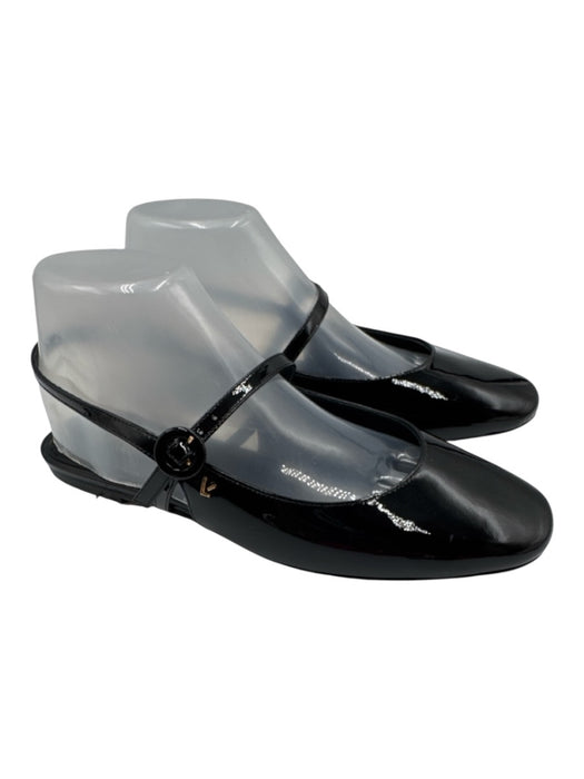 Larroude Shoe Size 7.5 Black Patent Leather Square Toe Slingback Logo Flats Black / 7.5