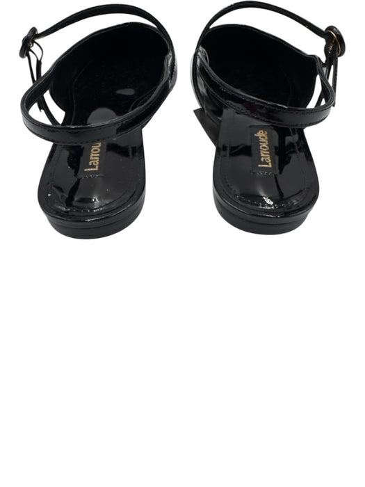 Larroude Shoe Size 7.5 Black Patent Leather Square Toe Slingback Logo Flats Black / 7.5