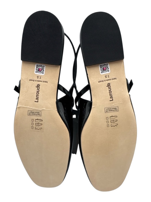 Larroude Shoe Size 7.5 Black Patent Leather Square Toe Slingback Logo Flats Black / 7.5