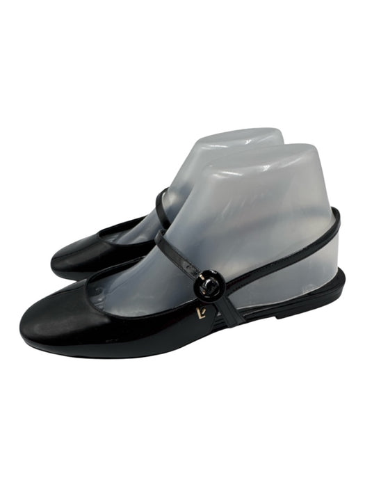 Larroude Shoe Size 7.5 Black Patent Leather Square Toe Slingback Logo Flats Black / 7.5
