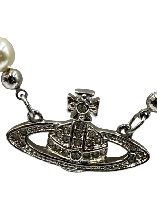 Vivienne Westwood White, Silver, Clear Faux Pearl Silver Tone Metal Orb Necklace White, Silver, Clear