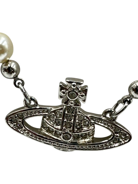 Vivienne Westwood White, Silver, Clear Faux Pearl Silver Tone Metal Orb Necklace White, Silver, Clear