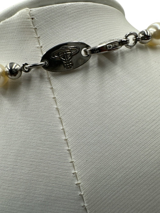 Vivienne Westwood White, Silver, Clear Faux Pearl Silver Tone Metal Orb Necklace White, Silver, Clear