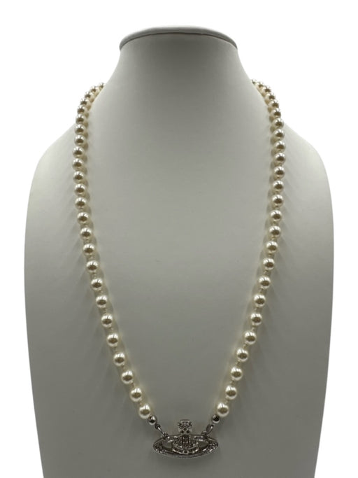 Vivienne Westwood White, Silver, Clear Faux Pearl Silver Tone Metal Orb Necklace White, Silver, Clear
