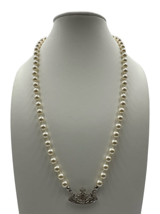 Vivienne Westwood White, Silver, Clear Faux Pearl Silver Tone Metal Orb Necklace White, Silver, Clear