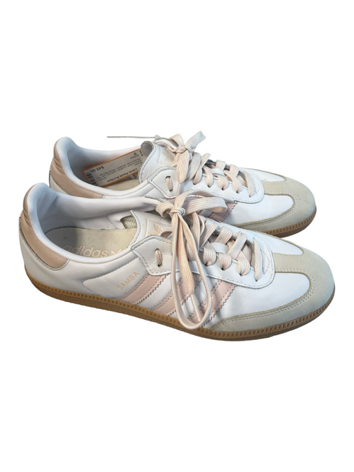 Adidas Shoe Size 9 White & Pink Leather Lace Up Low Top Almond Toe Sneaker Shoes White & Pink / 9