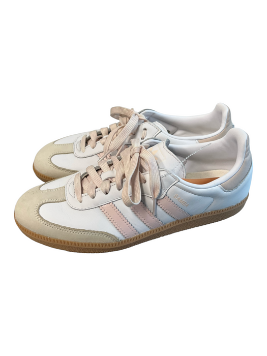 Adidas Shoe Size 9 White & Pink Leather Lace Up Low Top Almond Toe Sneaker Shoes White & Pink / 9