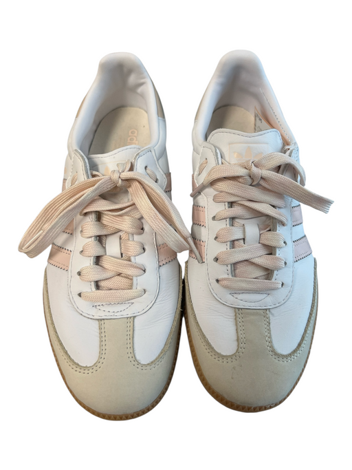 Adidas Shoe Size 9 White & Pink Leather Lace Up Low Top Almond Toe Sneaker Shoes White & Pink / 9