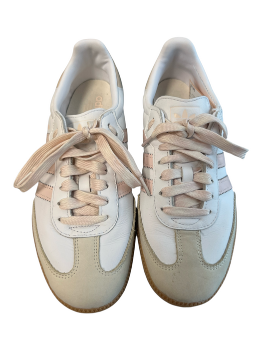 Adidas Shoe Size 9 White & Pink Leather Lace Up Low Top Almond Toe Sneaker Shoes White & Pink / 9