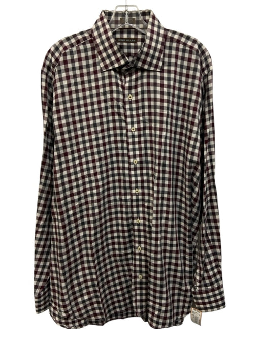 Peter Millar Size XL Dark Red & Black Cotton Plaid Button Up Long Sleeve Shirt Dark Red & Black / XL
