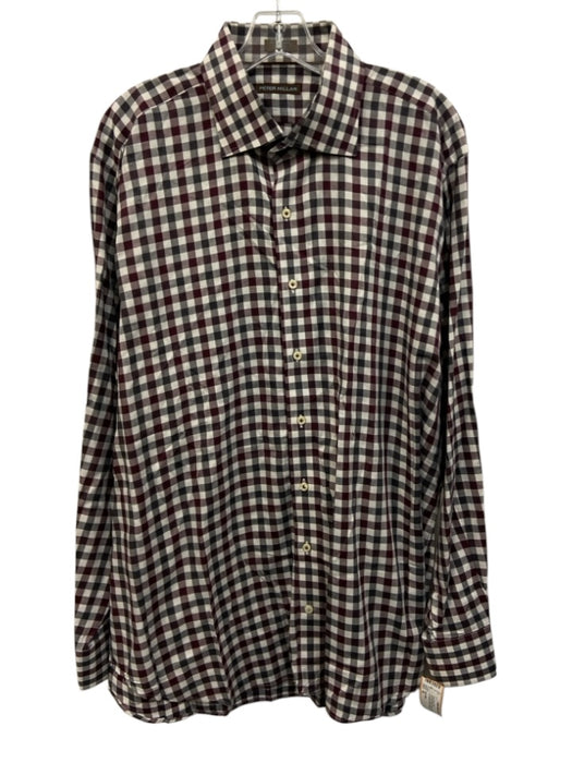 Peter Millar Size XL Dark Red & Black Cotton Plaid Button Up Long Sleeve Shirt Dark Red & Black / XL