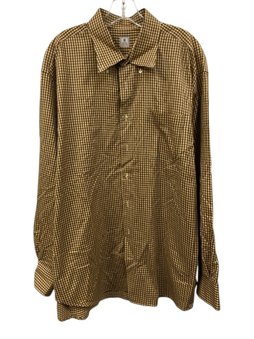 Peter Millar Size XL Tan & Brown Cotton Plaid Button Up Men's Long Sleeve Shirt Tan & Brown / XL