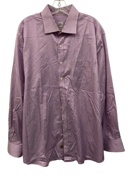 Peter Millar Size XL Purple & White Cotton Striped Button up Long Sleeve Shirt Purple & White / XL