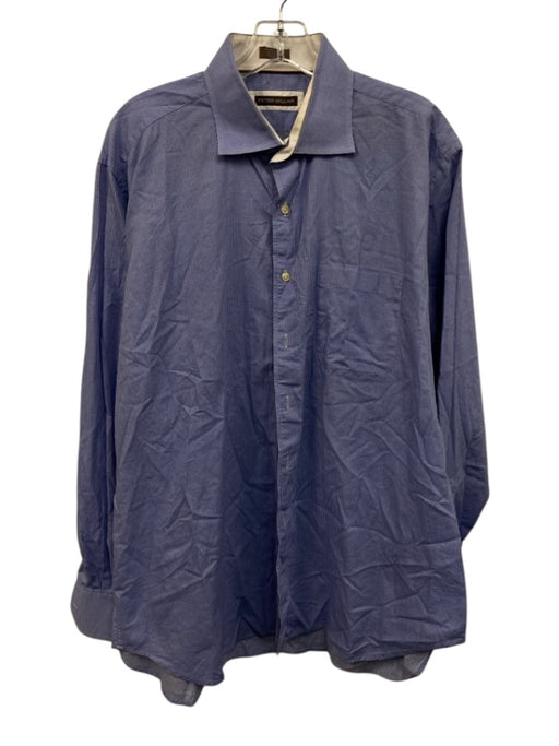 Peter Millar Size XL Blue & White Cotton Micro Button Up Men's Long Sleeve Shirt Blue & White / XL