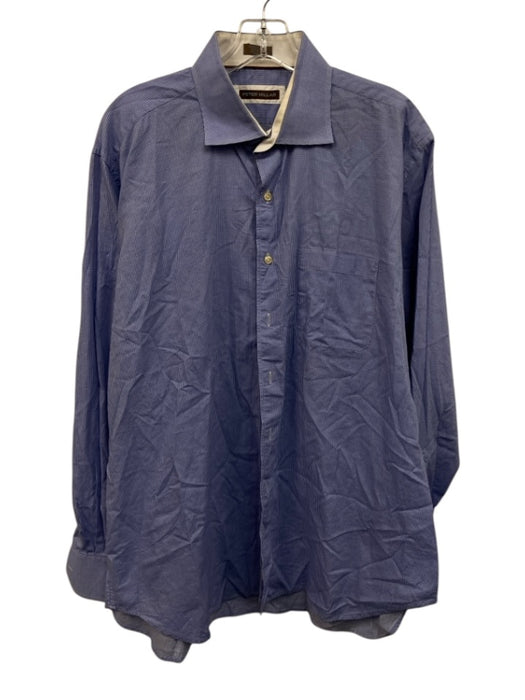 Peter Millar Size XL Blue & White Cotton Micro Button Up Men's Long Sleeve Shirt Blue & White / XL