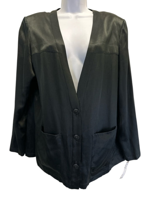 Chanel Size 48 Black Silk Button Front Pockets V Neck Cardigan Black / 48
